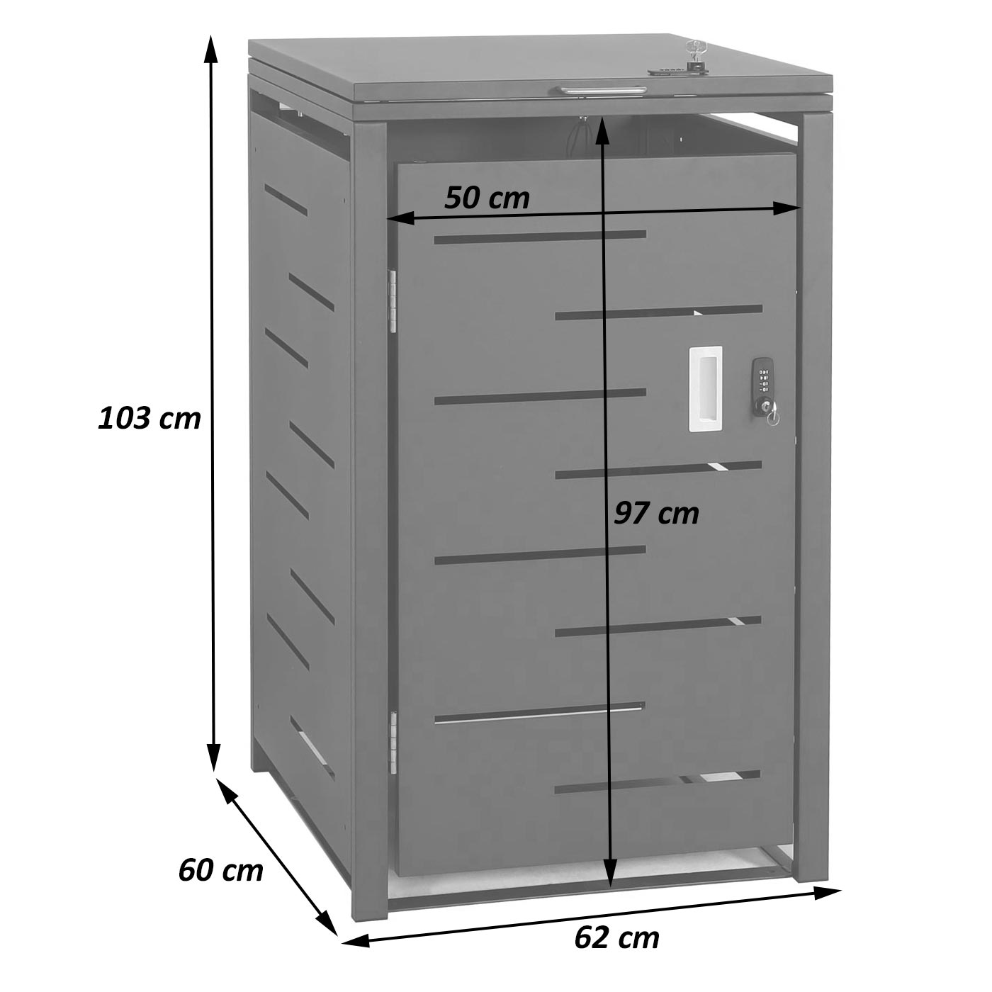 1-bak deksel voor vuilnisbak MCW-E83, deksel voor vuilnisbak, uitschuifbaar 103x60x62cm ~ roestvrij staal 23kg