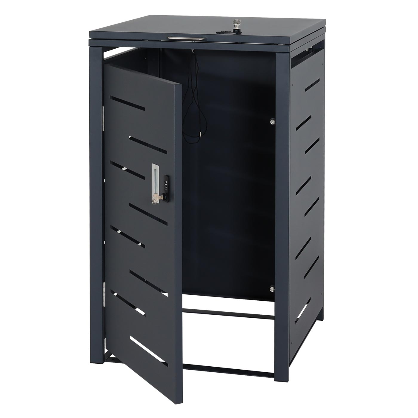 1-bak deksel voor vuilnisbak MCW-E83, deksel voor vuilnisbak, uitschuifbaar 103x60x62cm ~ antraciet, staal 24kg
