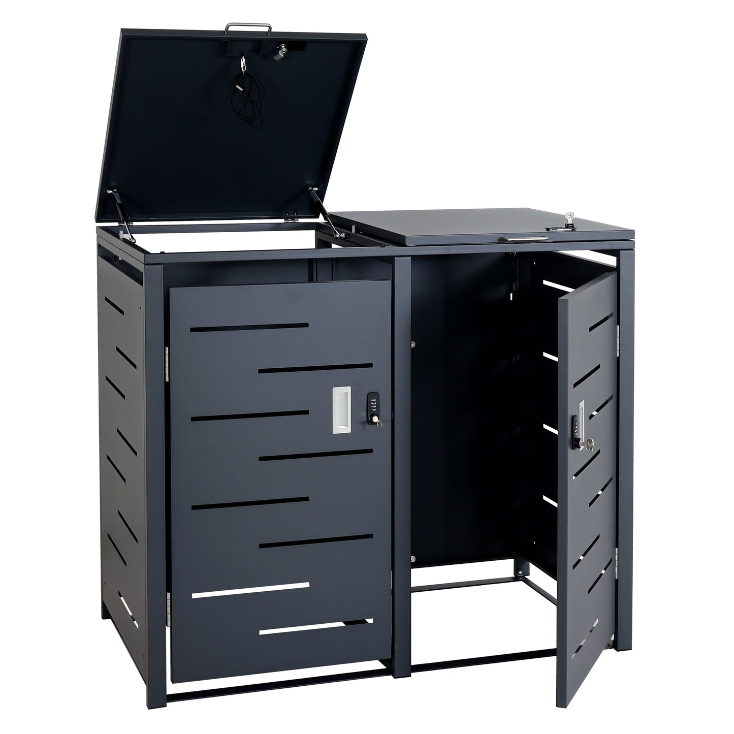 2-bakken-stofbakdeksel MCW-E83, vuilnisbakdeksel, uitschuifbaar 103x115x63cm ~ antraciet, staal 38kg