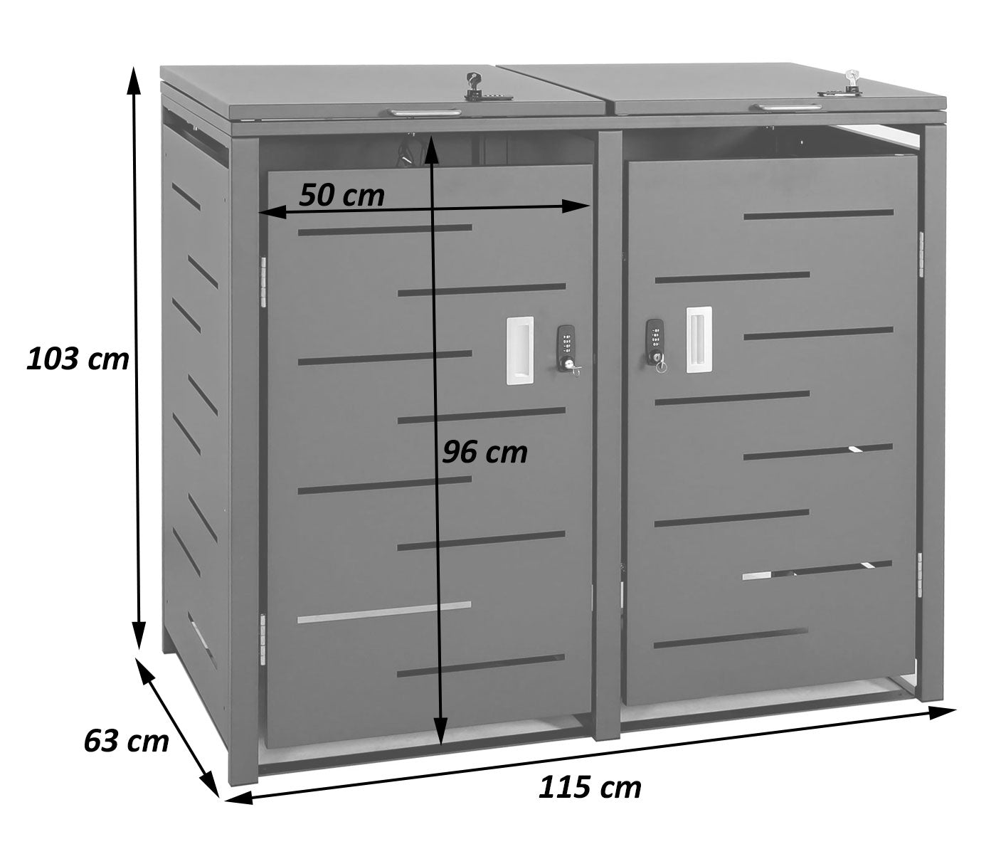 2-bakken-stofbakdeksel MCW-E83, vuilnisbakdeksel, uitschuifbaar 103x115x63cm ~ antraciet, staal 38kg