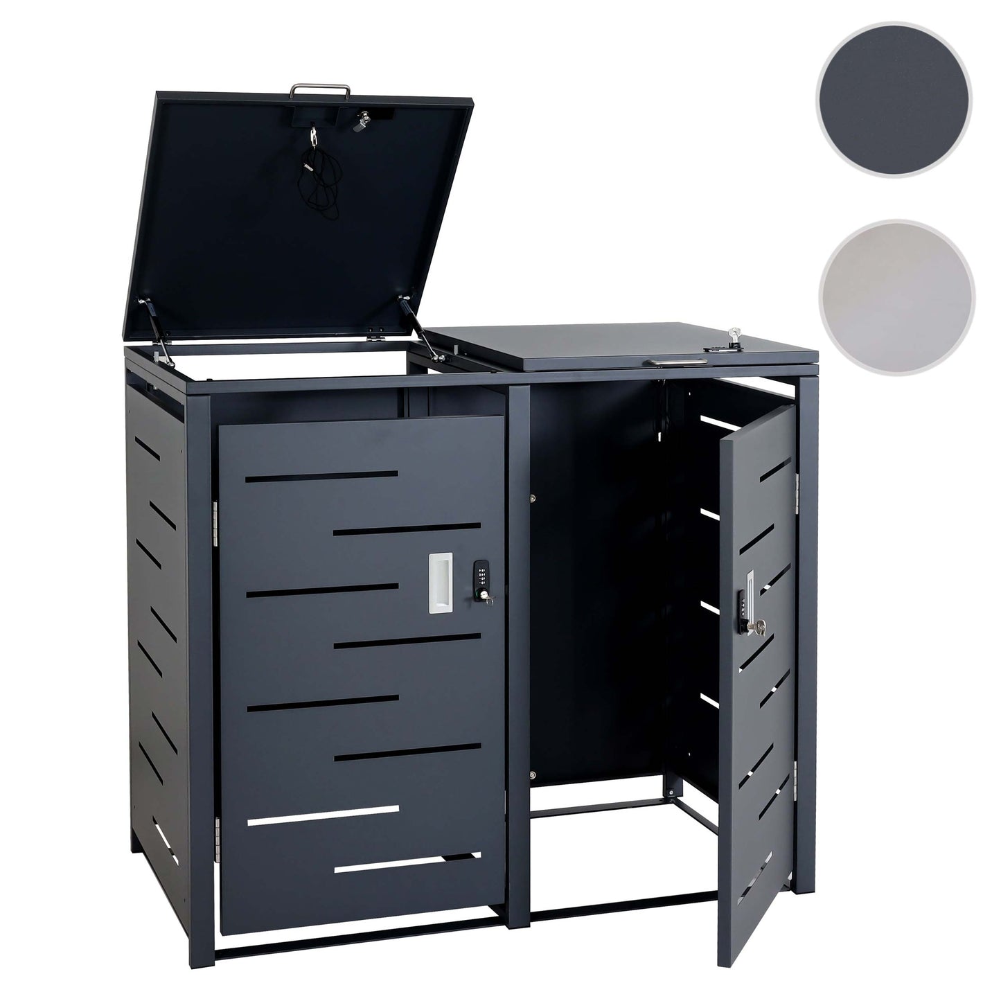 2-bakken-stofbakdeksel MCW-E83, vuilnisbakdeksel, uitschuifbaar 103x115x63cm ~ antraciet, staal 38kg