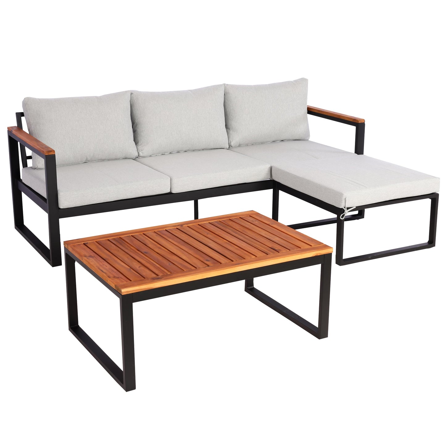 Tuinset MCW-L26b, tuinzitgroep loungeset bank, aluminium acaciahout MVG-gecertificeerd ~ lichtgrijs