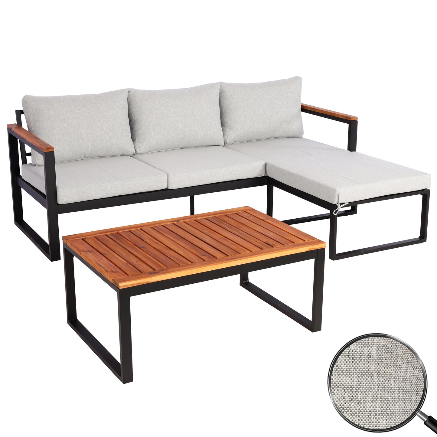 Tuinset MCW-L26b, tuinzitgroep loungeset bank, aluminium acaciahout MVG-gecertificeerd ~ lichtgrijs