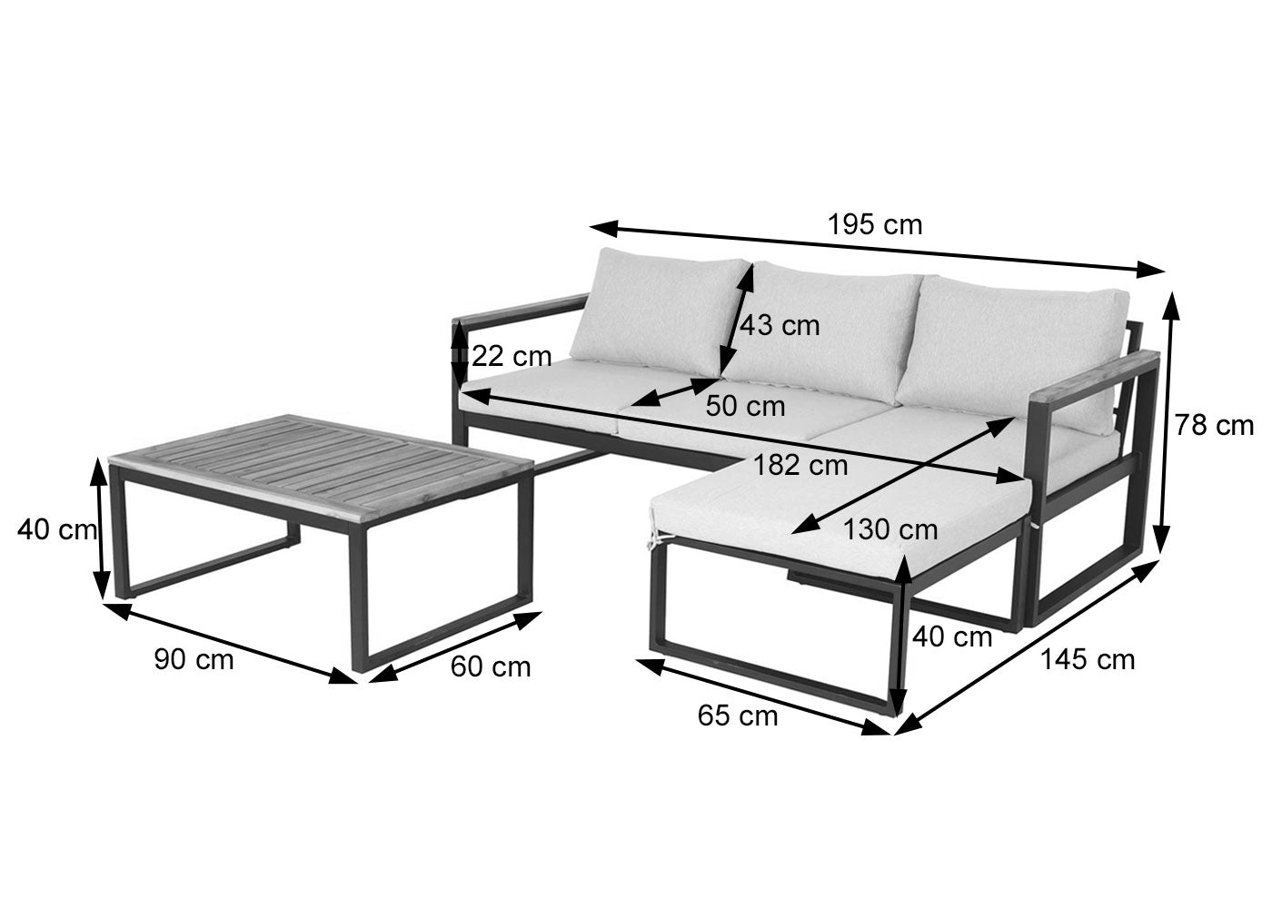 Tuinset MCW-L26b, tuinzitgroep loungeset bank, aluminium acaciahout MVG-gecertificeerd ~ lichtgrijs