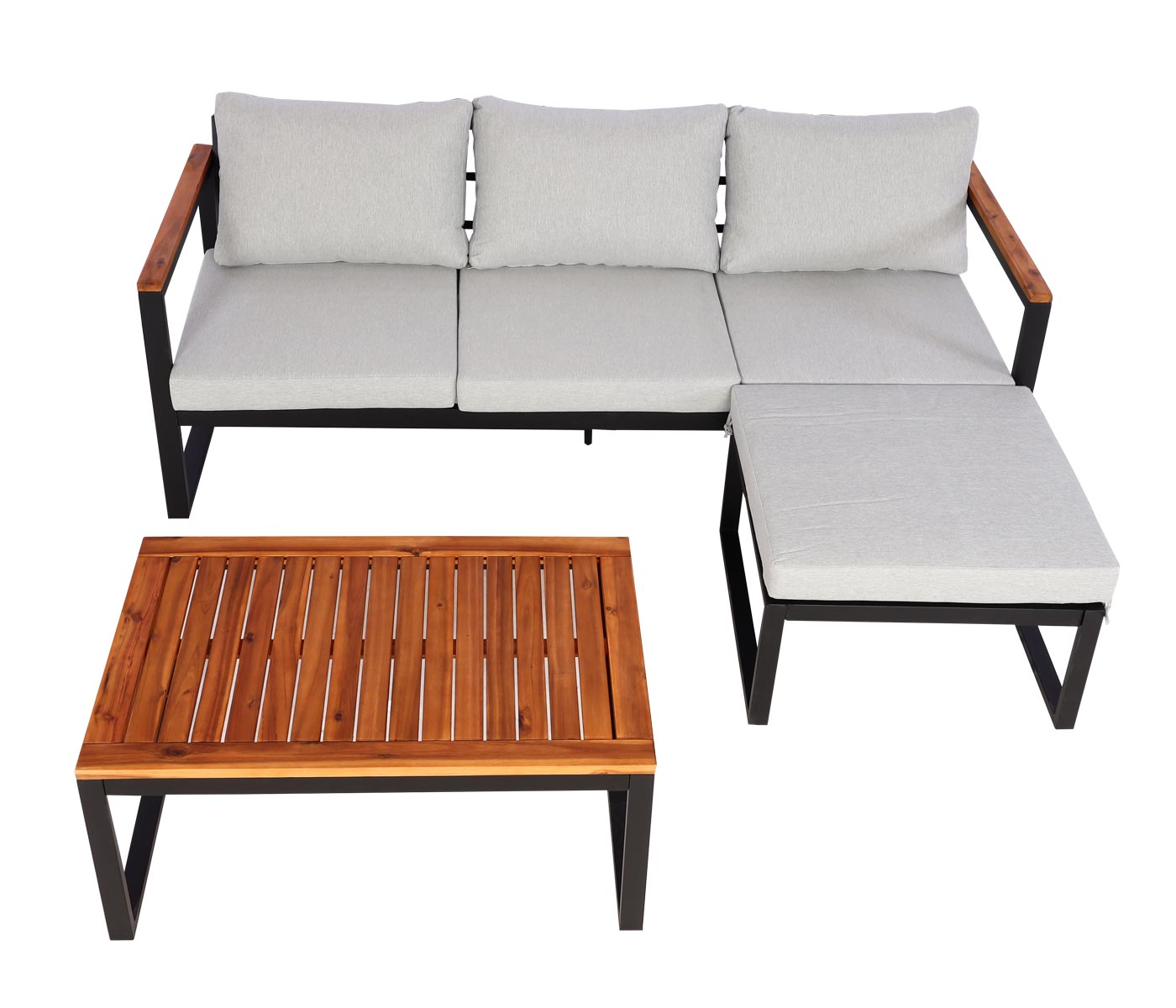 Tuinset MCW-L26b, tuinzitgroep loungeset bank, aluminium acaciahout MVG-gecertificeerd ~ lichtgrijs
