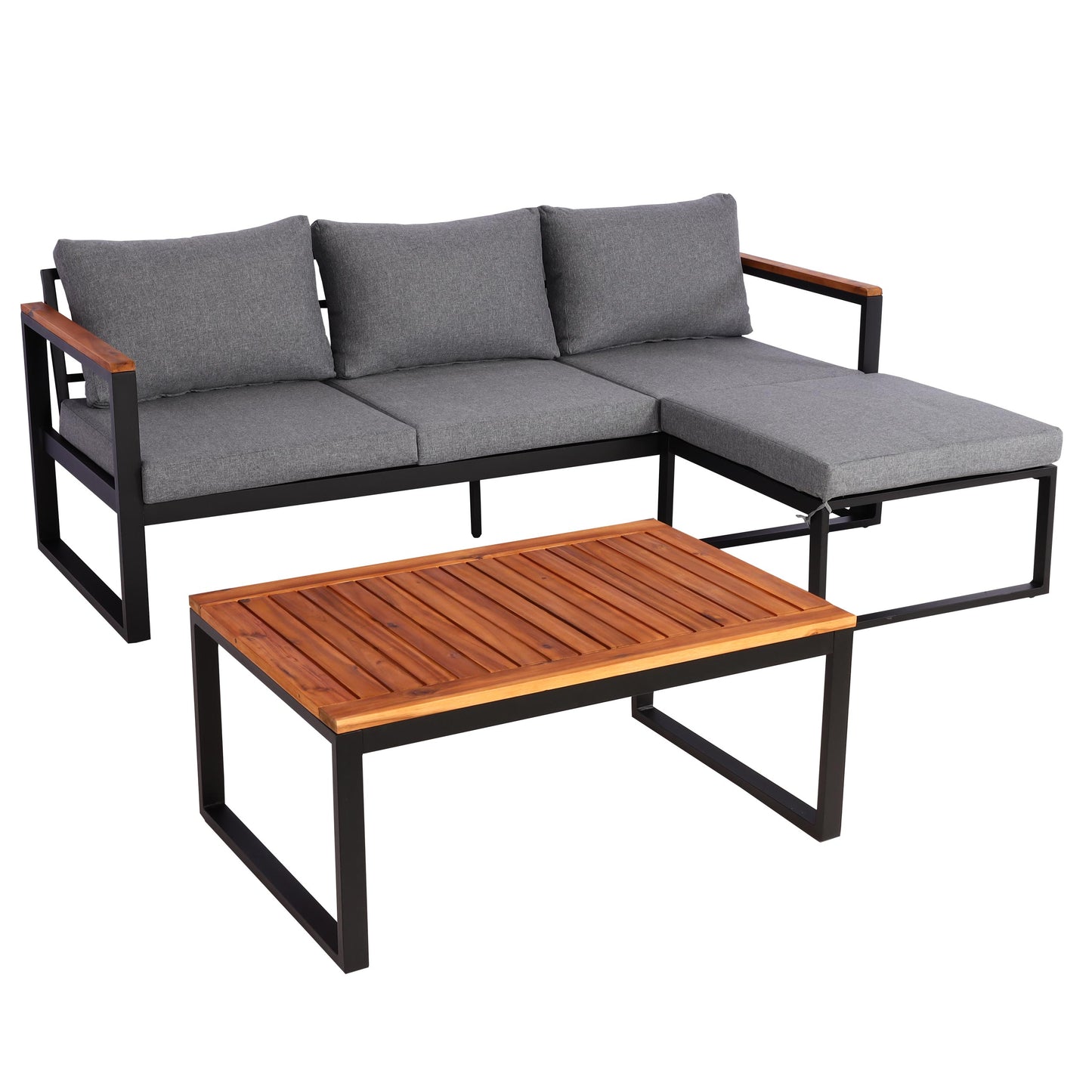 Tuinset MCW-L26b, tuinzitgroep loungeset bank, aluminium acaciahout MVG-gecertificeerd ~ donkergrijs