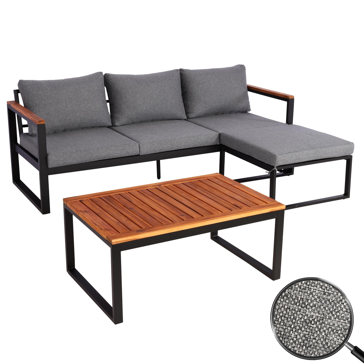 Tuinset MCW-L26b, tuinzitgroep loungeset bank, aluminium acaciahout MVG-gecertificeerd ~ donkergrijs