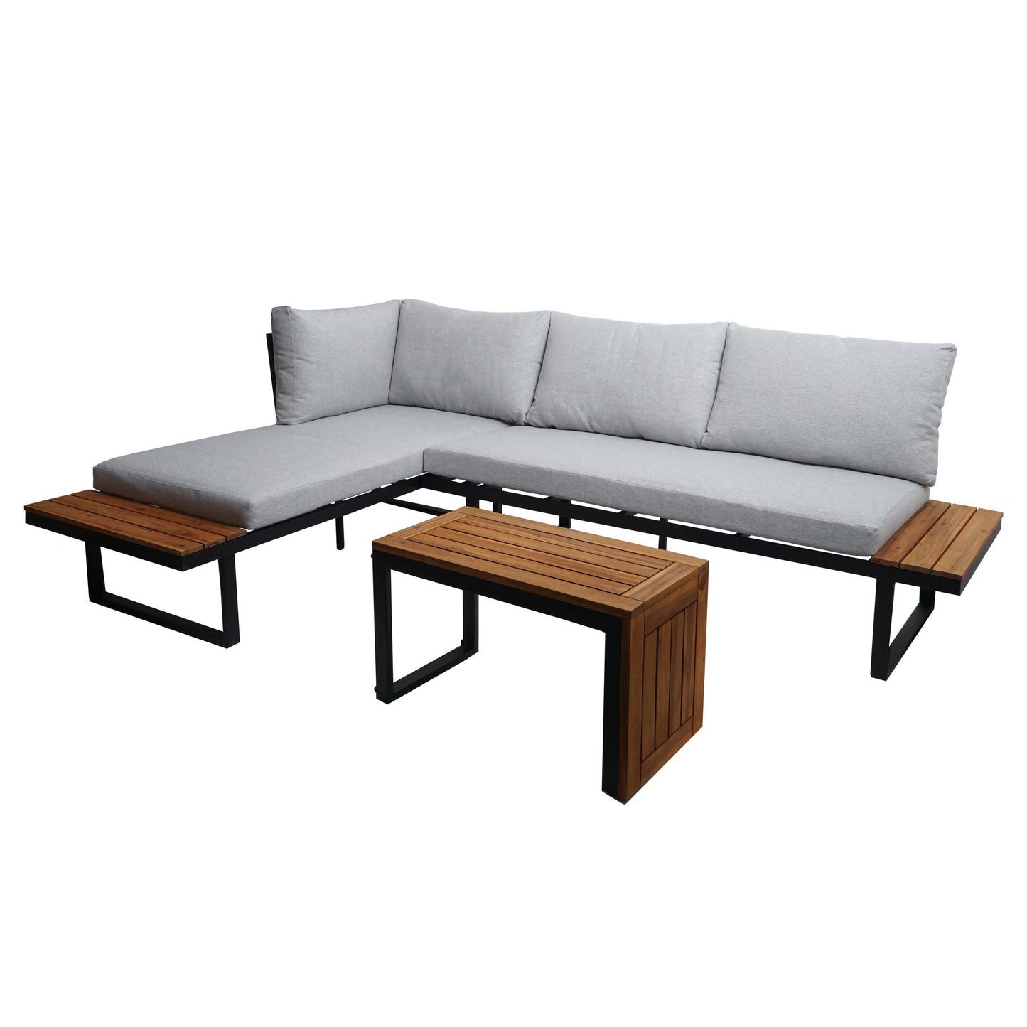 Tuinset MCW-L27, bankstel loungeset, spun poly aluminium acaciahout MVG-gecertificeerd ~ lichtgrijs