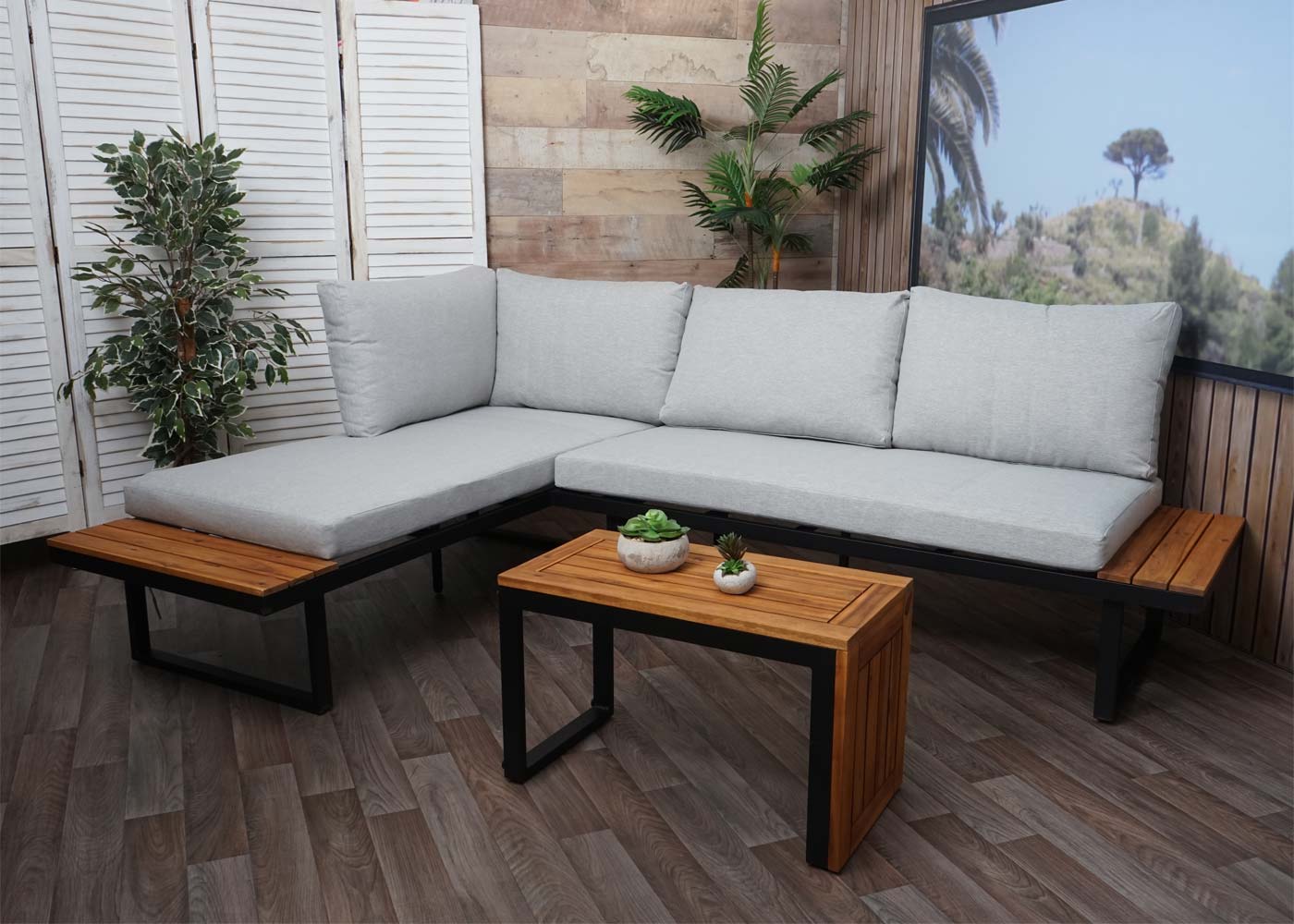 Tuinset MCW-L27, bankstel loungeset, spun poly aluminium acaciahout MVG-gecertificeerd ~ lichtgrijs