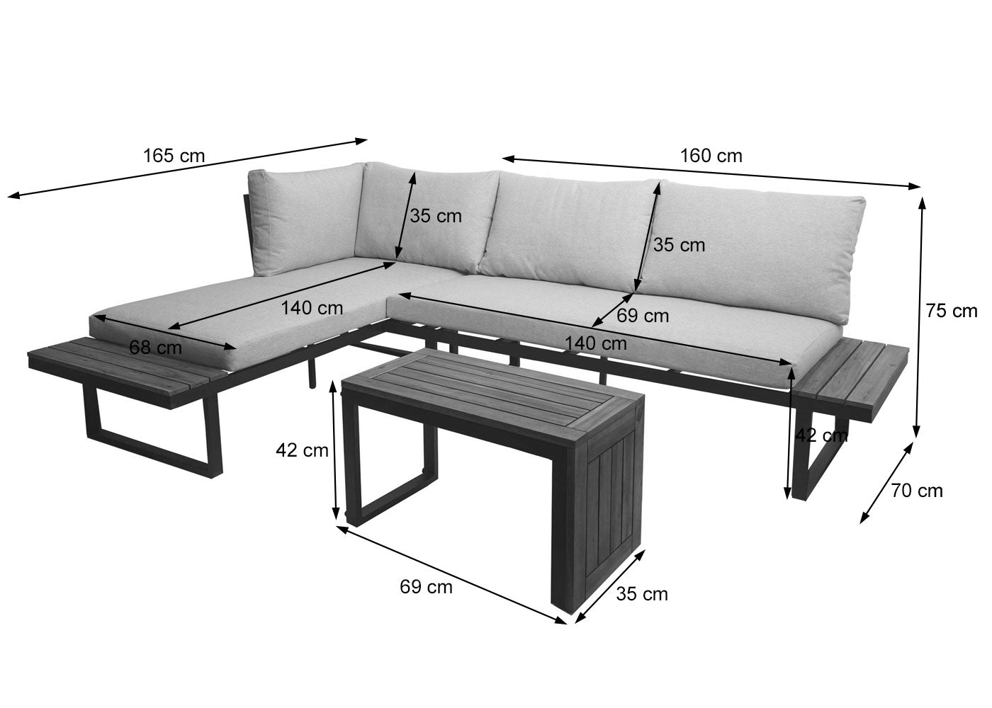 Tuinset MCW-L27, bankstel loungeset, gesponnen poly aluminium acaciahout MVG-gecertificeerd ~ donkergrijs
