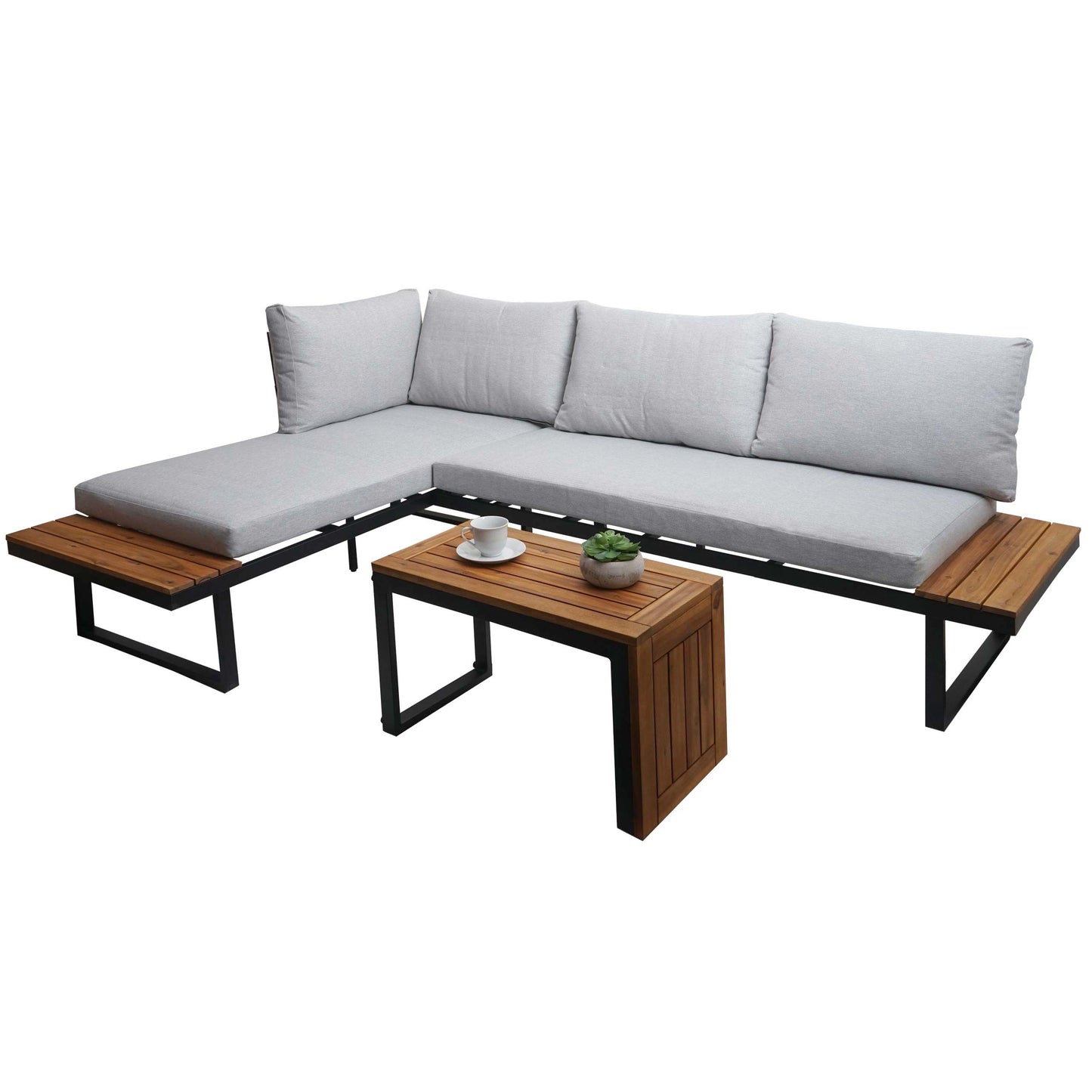 Tuinset MCW-L27, bankstel loungeset, spun poly aluminium acaciahout MVG-gecertificeerd ~ lichtgrijs