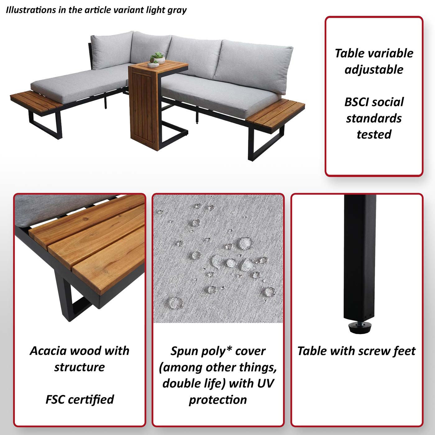 Tuinset MCW-L27, bankstel loungeset, gesponnen poly aluminium acaciahout MVG-gecertificeerd ~ donkergrijs
