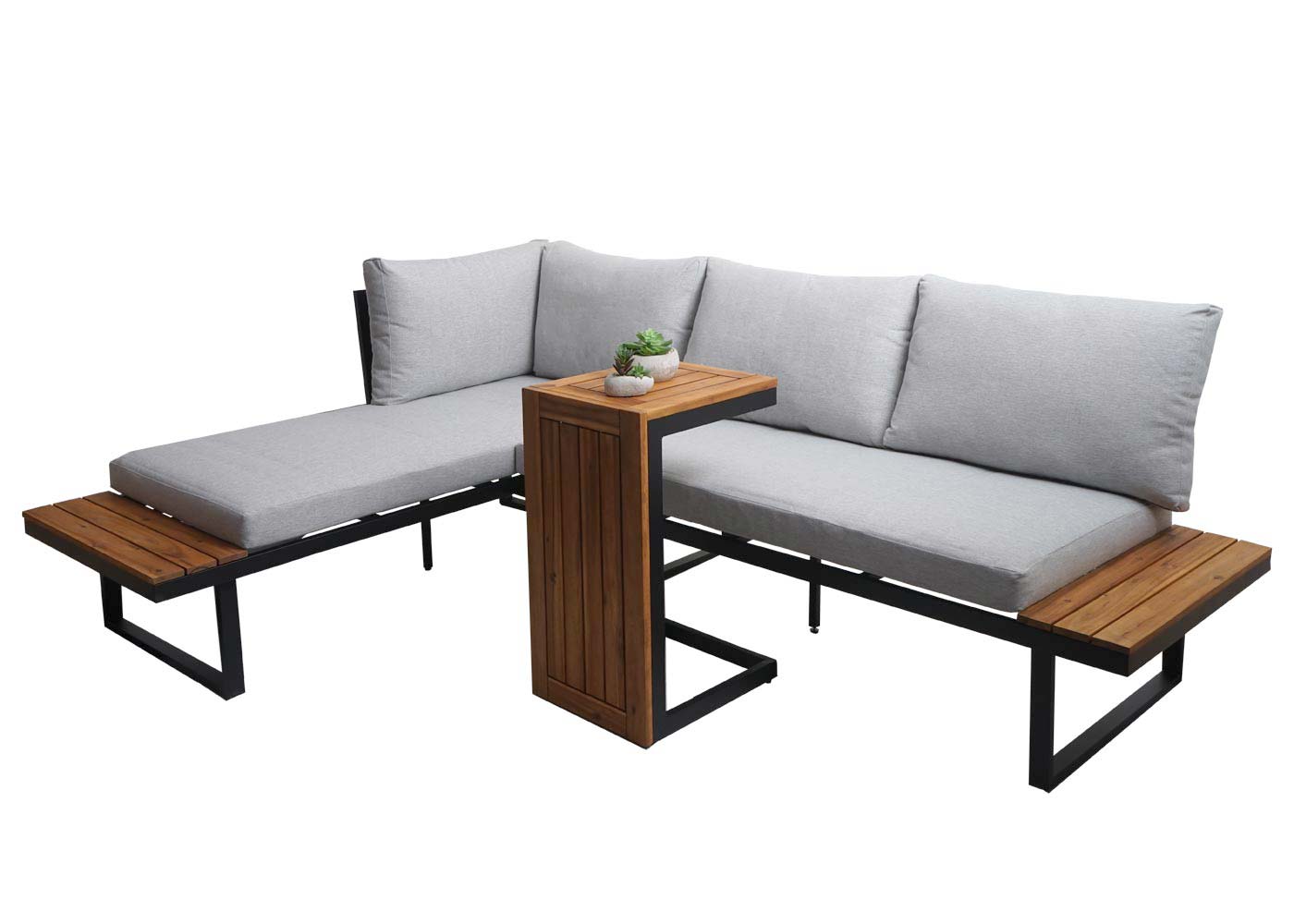 Tuinset MCW-L27, bankstel loungeset, spun poly aluminium acaciahout MVG-gecertificeerd ~ lichtgrijs