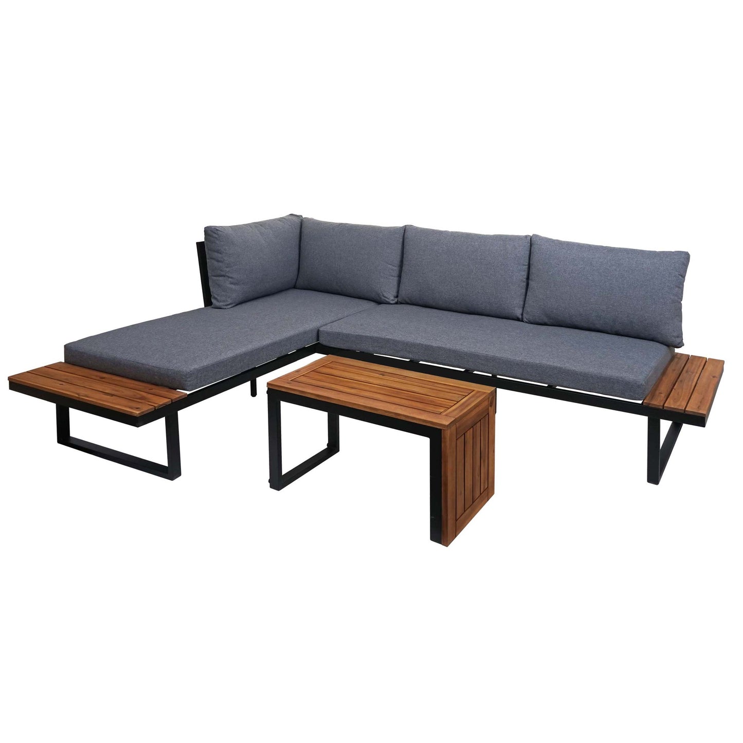 Tuinset MCW-L27, bankstel loungeset, gesponnen poly aluminium acaciahout MVG-gecertificeerd ~ donkergrijs