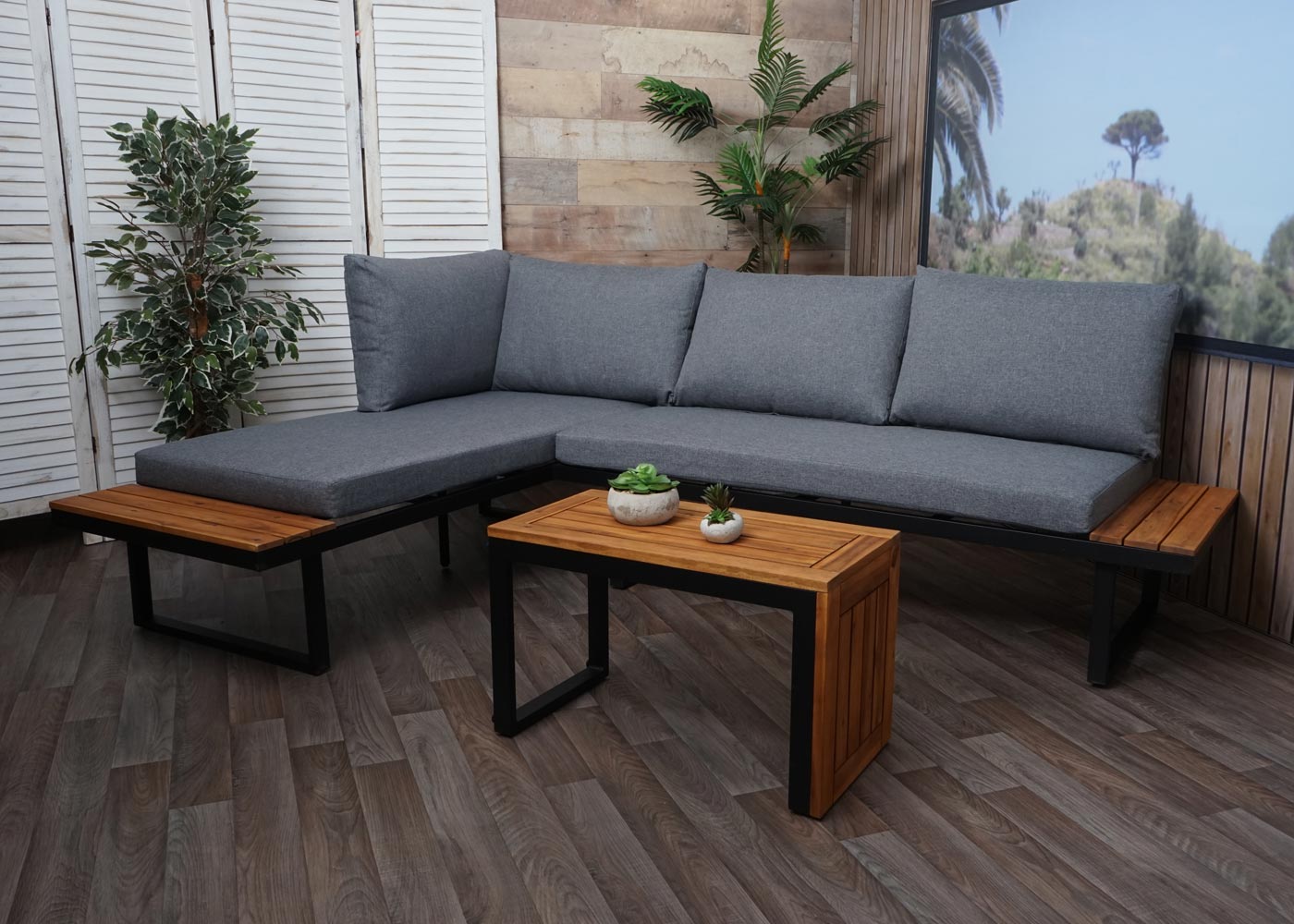 Tuinset MCW-L27, bankstel loungeset, gesponnen poly aluminium acaciahout MVG-gecertificeerd ~ donkergrijs