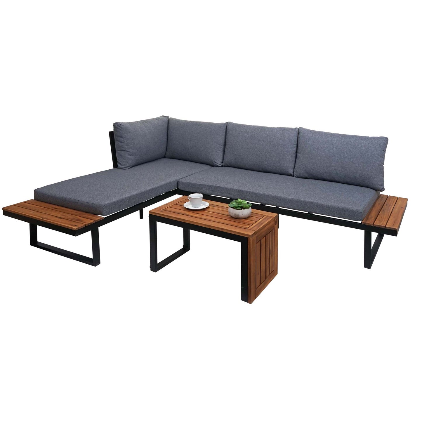 Tuinset MCW-L27, bankstel loungeset, gesponnen poly aluminium acaciahout MVG-gecertificeerd ~ donkergrijs