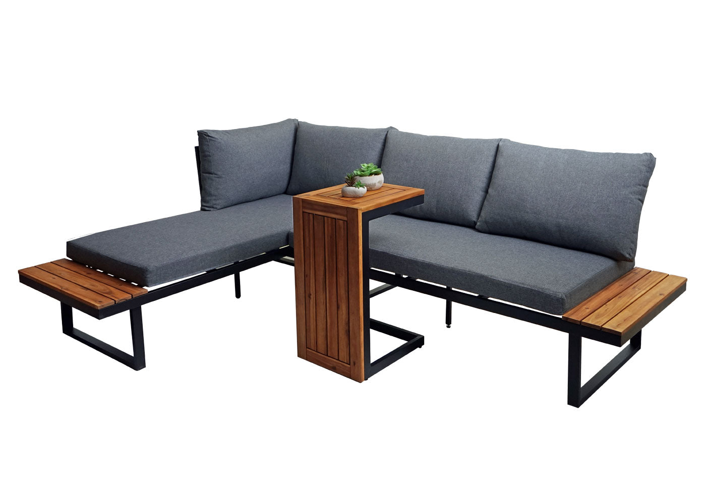 Tuinset MCW-L27, bankstel loungeset, gesponnen poly aluminium acaciahout MVG-gecertificeerd ~ donkergrijs