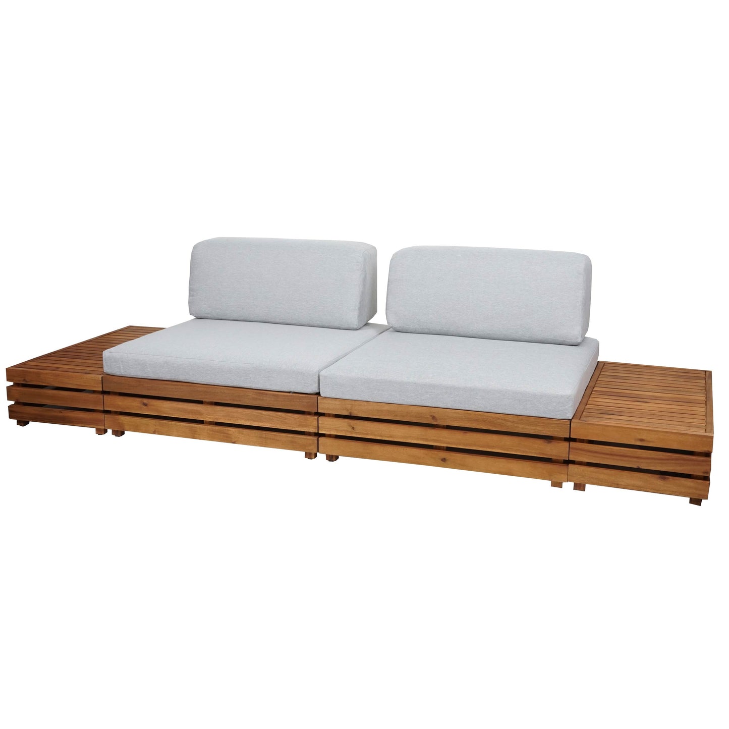 Tuinset MCW-L28, loungeset zitgroep lounge fauteuil bank, gesponnen poly acaciahout MVG ~ bekleding lichtgrijs