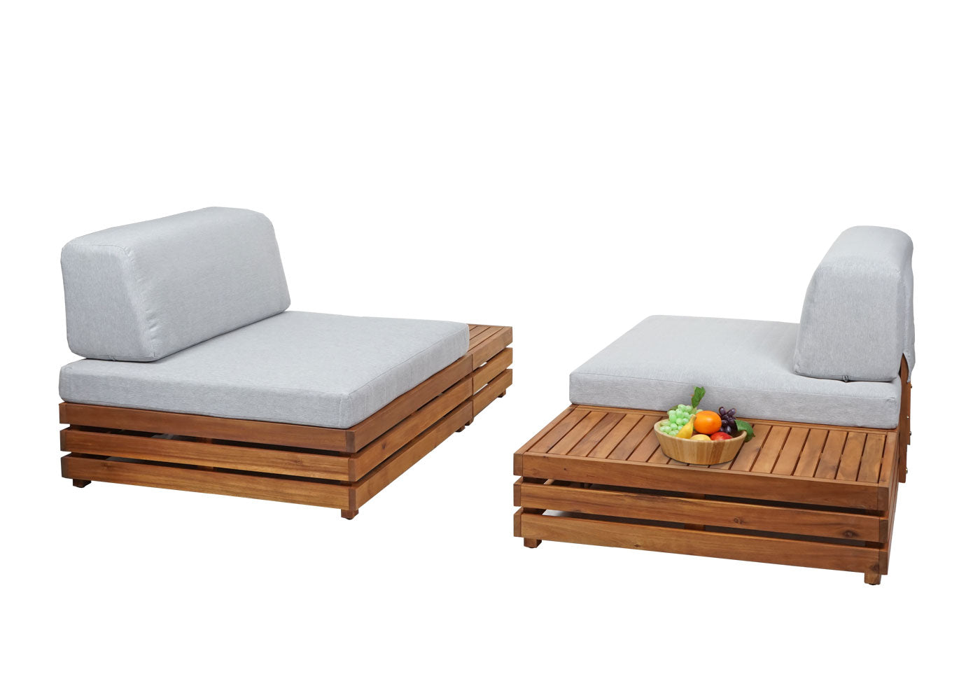 Tuinset MCW-L28, loungeset zitgroep lounge fauteuil bank, gesponnen poly acaciahout MVG ~ bekleding lichtgrijs