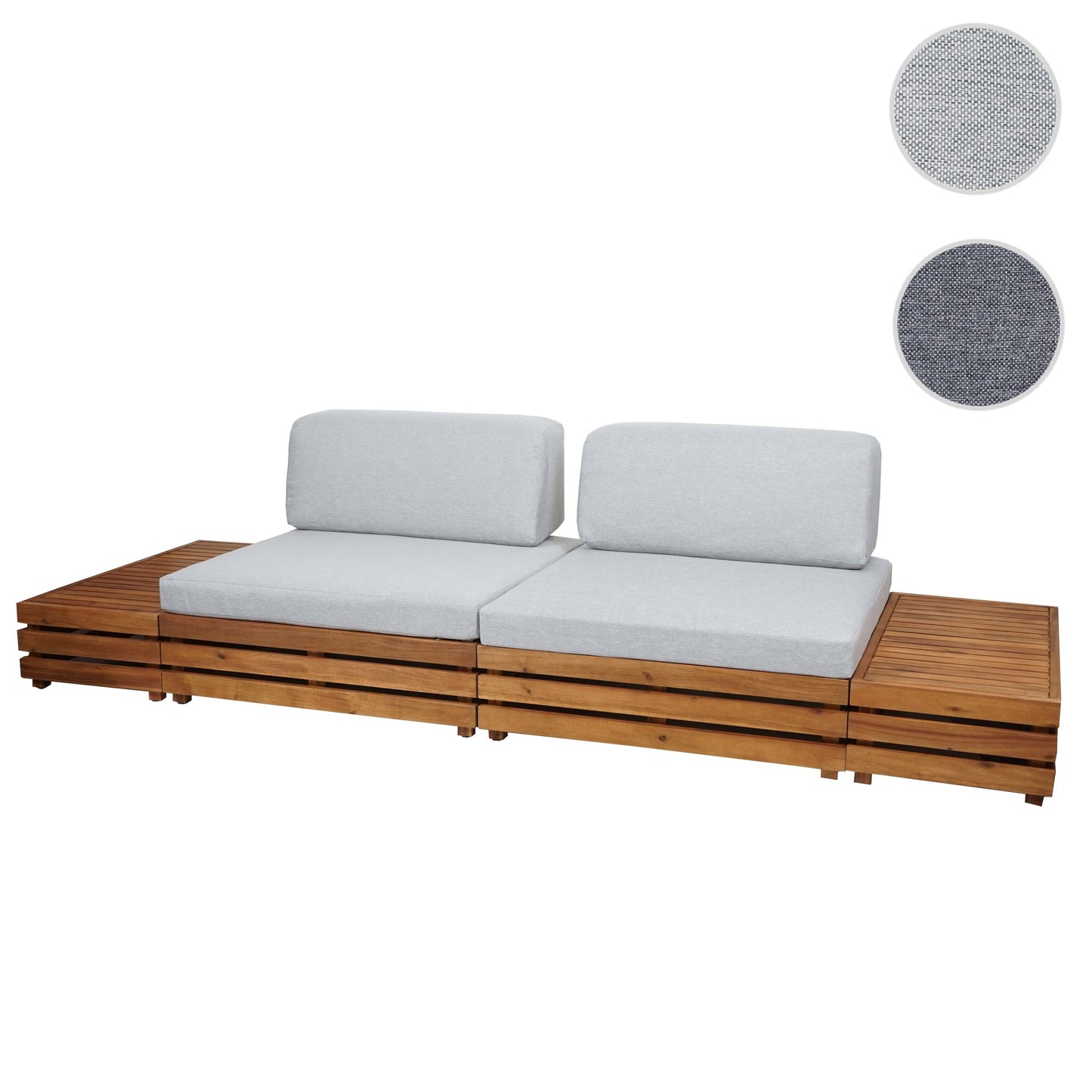 Tuinset MCW-L28, loungeset zitgroep lounge fauteuil bank, gesponnen poly acaciahout MVG ~ bekleding lichtgrijs
