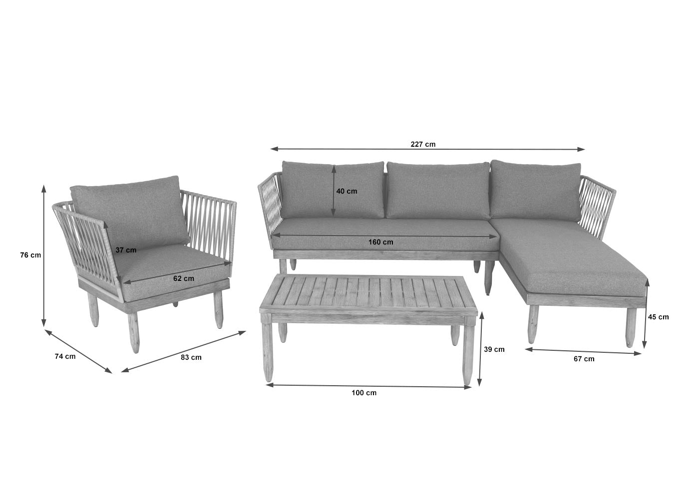 Tuinset MCW-L29, bankstel loungeset, acaciahout MVG-gecertificeerd ~ donkergrijs