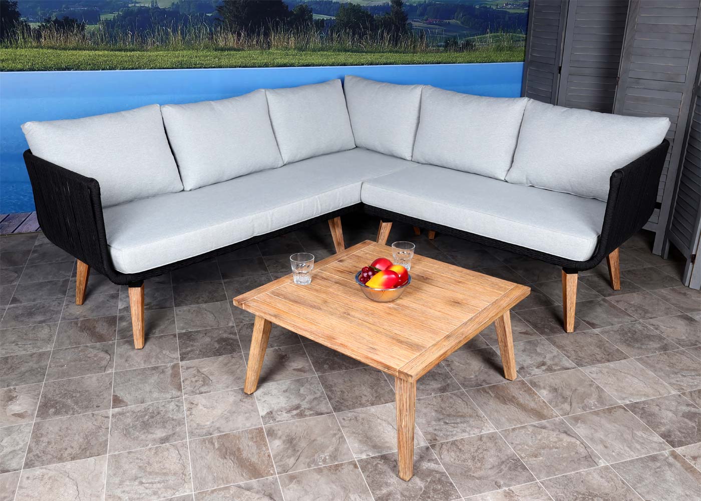 Tuinset MCW-L30, bankstel loungeset, acaciahout MVG-gecertificeerd ~ bekleding lichtgrijs