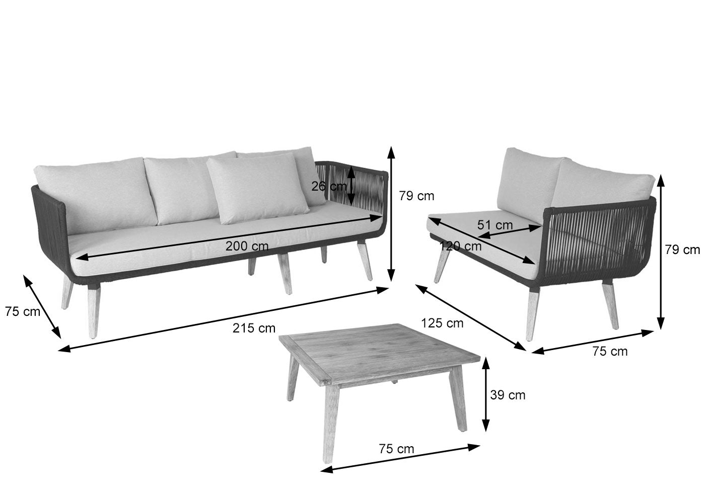 Tuinset MCW-L30, bankstel loungeset, acaciahout MVG-gecertificeerd ~ bekleding donkergrijs