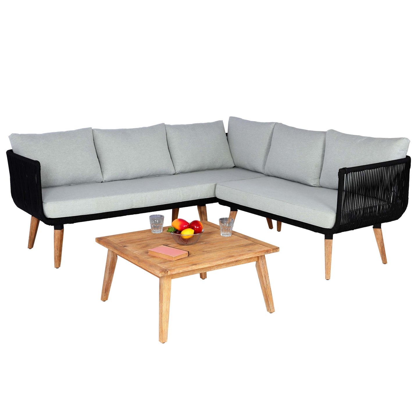 Tuinset MCW-L30, bankstel loungeset, acaciahout MVG-gecertificeerd ~ bekleding lichtgrijs