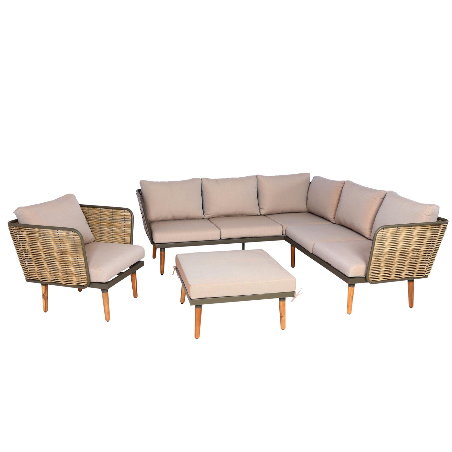 Tuinset MCW-L31, loungeset bank buiten, spun poly metaal poly rotan MVG-gecertificeerd ~ beige-bruin