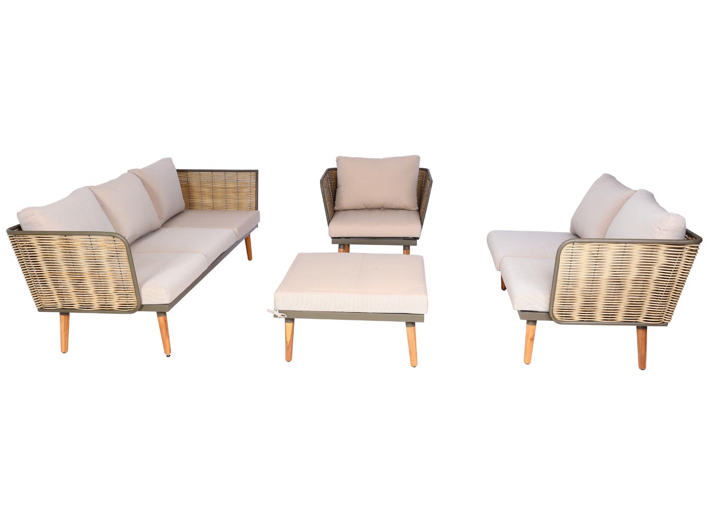Tuinset MCW-L31, loungeset bank buiten, spun poly metaal poly rotan MVG-gecertificeerd ~ beige-bruin