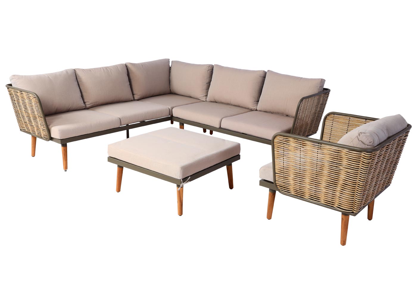 Tuinset MCW-L31, loungeset bank buiten, spun poly metaal poly rotan MVG-gecertificeerd ~ beige-bruin