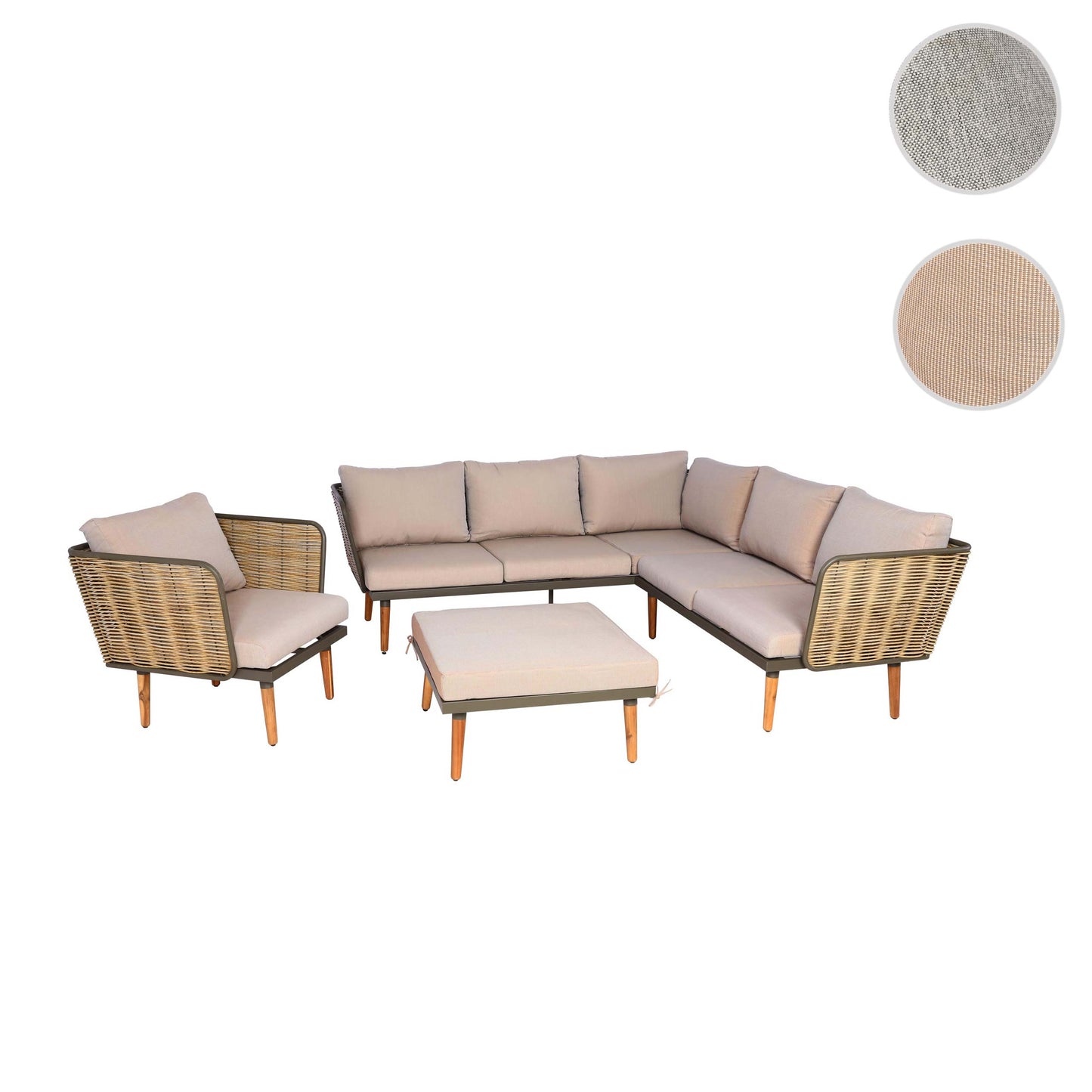 Tuinset MCW-L31, loungeset bank buiten, spun poly metaal poly rotan MVG-gecertificeerd ~ beige-bruin