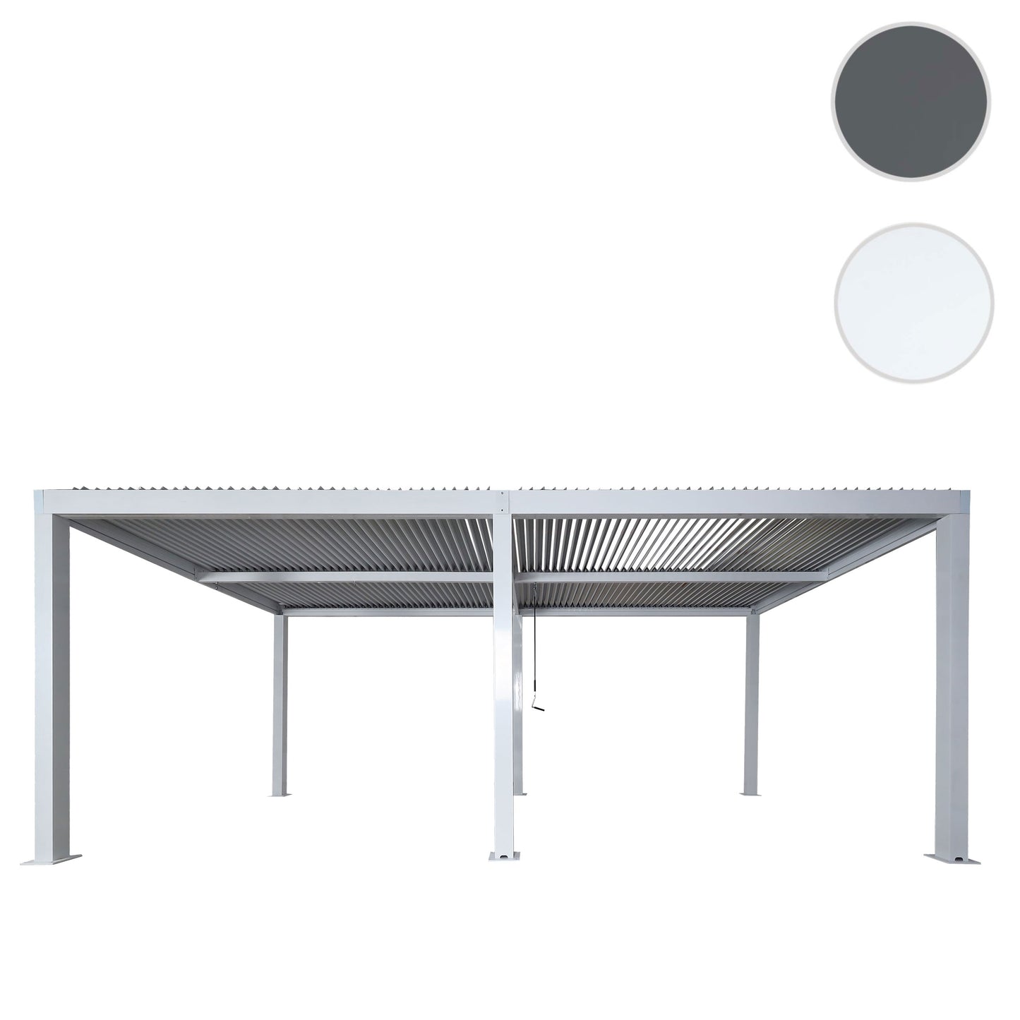 Pergola MCW-L46, tuinpaviljoen met latten, 11cm aluminium frame, stormvaste regengoot, 3x6m ~ wit
