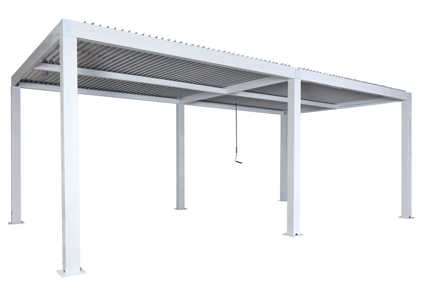 Pergola MCW-L46, tuinpaviljoen met latten, 11cm aluminium frame, stormvaste regengoot, 3x6m ~ wit