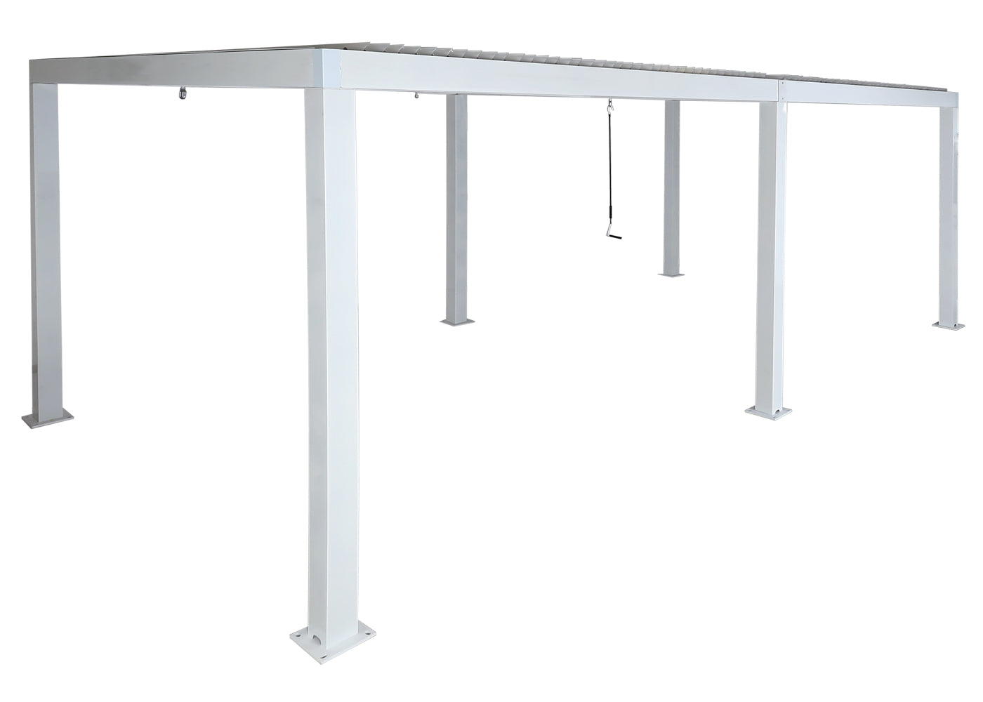 Pergola MCW-L46, tuinpaviljoen met latten, 11cm aluminium frame, stormvaste regengoot, 3x6m ~ wit