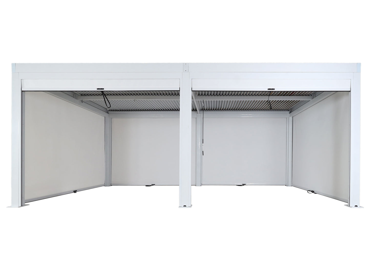 Pergola MCW-L46 met 6x zijwand, tuinpaviljoen lamellenrolgordijn, 11cm aluminium frame, stormvast 3x6m ~ wit