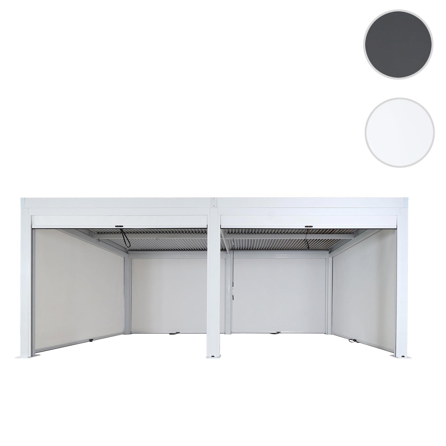 Pergola MCW-L46 met 6x zijwand, tuinpaviljoen lamellenrolgordijn, 11cm aluminium frame, stormvast 3x6m ~ wit