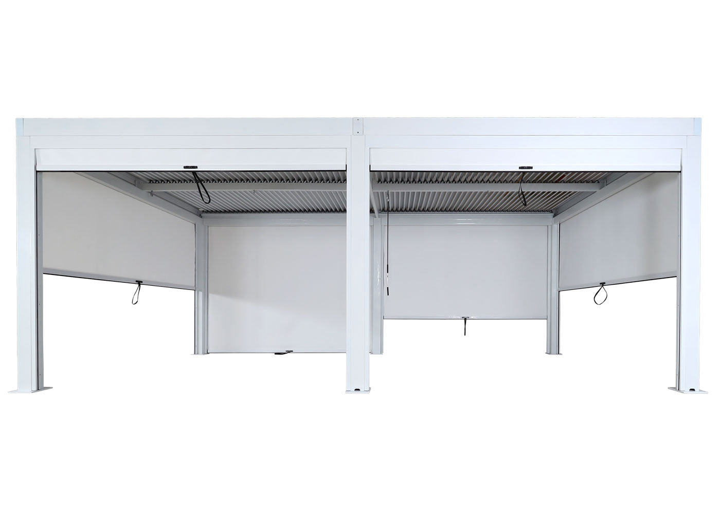 Pergola MCW-L46 met 6x zijwand, tuinpaviljoen lamellenrolgordijn, 11cm aluminium frame, stormvast 3x6m ~ wit