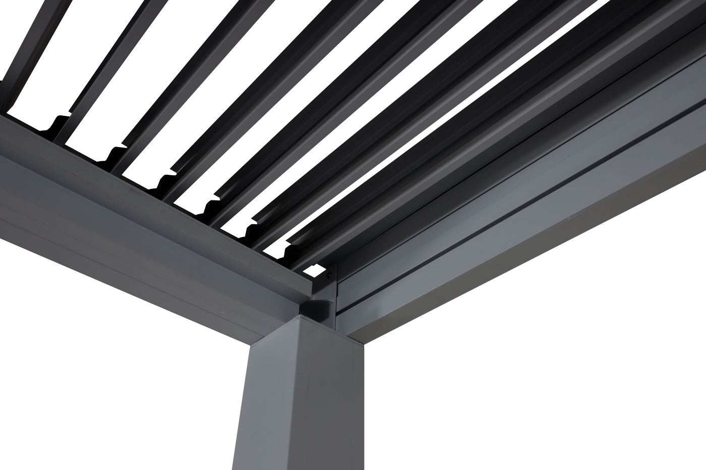 Pergola MCW-L46, tuinpaviljoen met latten, 11cm aluminium frame, stormvaste regengoot, 3x3m ~ antraciet