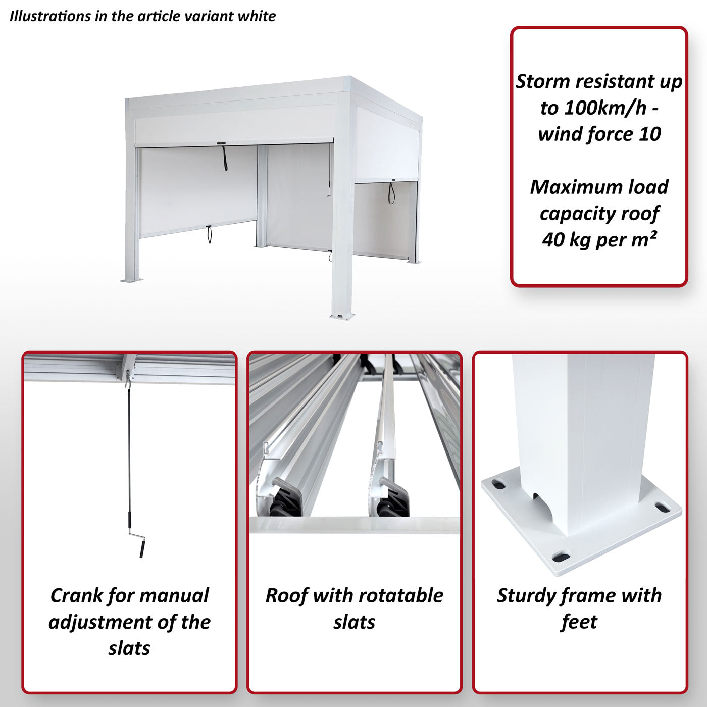 Pergola MCW-L46 met zijwand, tuinpaviljoen lamellenrolgordijn, 10cm aluminium frame, stormvast 3x4m ~ antraciet