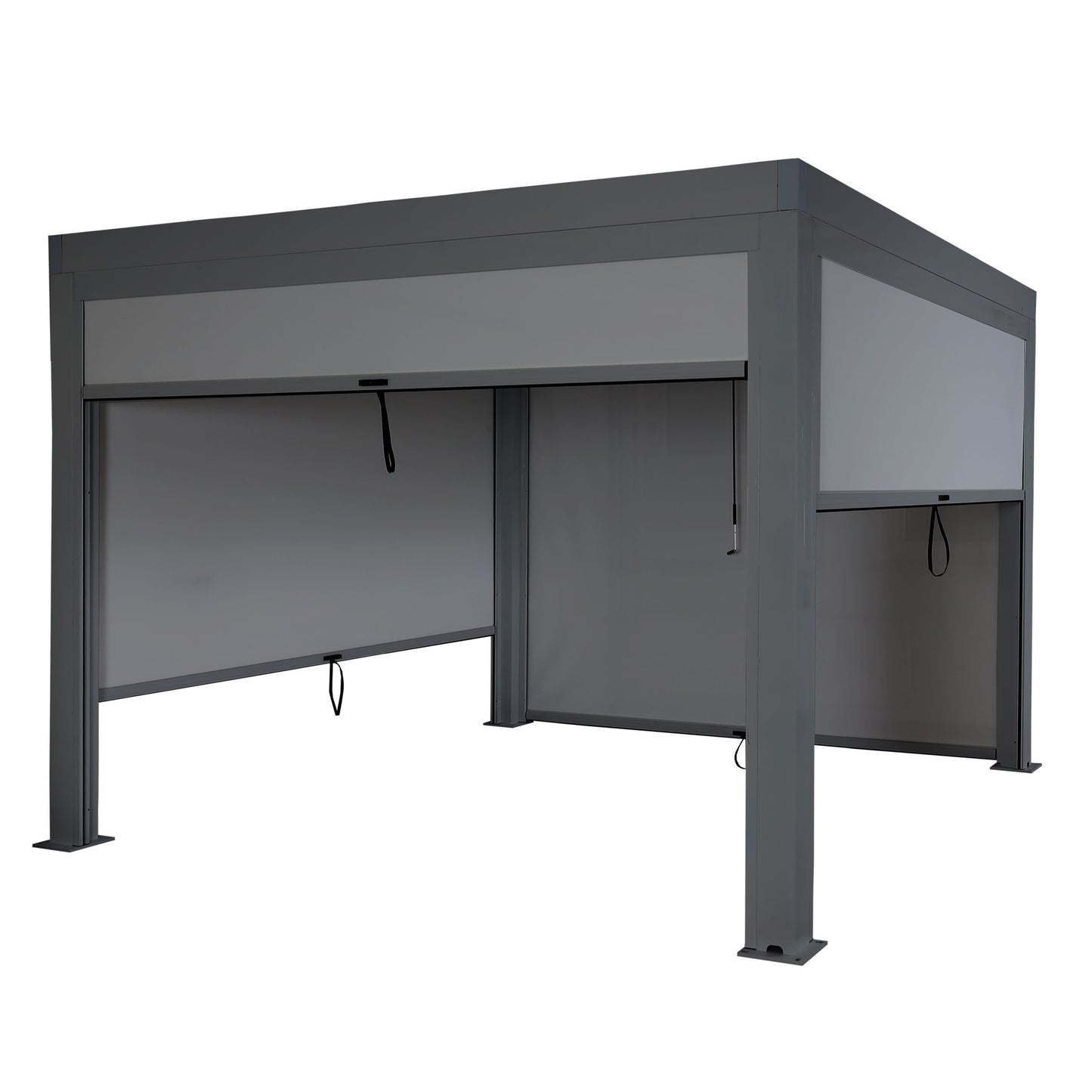 Pergola MCW-L46 met zijwand, tuinpaviljoen lamellenrolgordijn, 11cm aluminium frame, stormvast 3x3m ~ antraciet