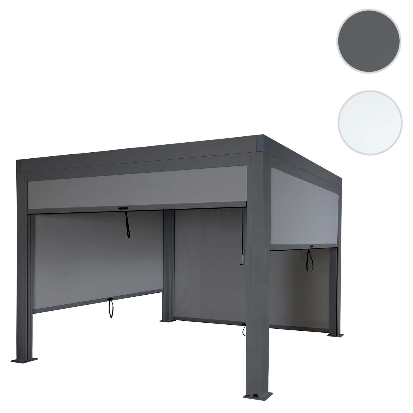 Pergola MCW-L46 met zijwand, tuinpaviljoen lamellenrolgordijn, 11cm aluminium frame, stormvast 3x3m ~ antraciet