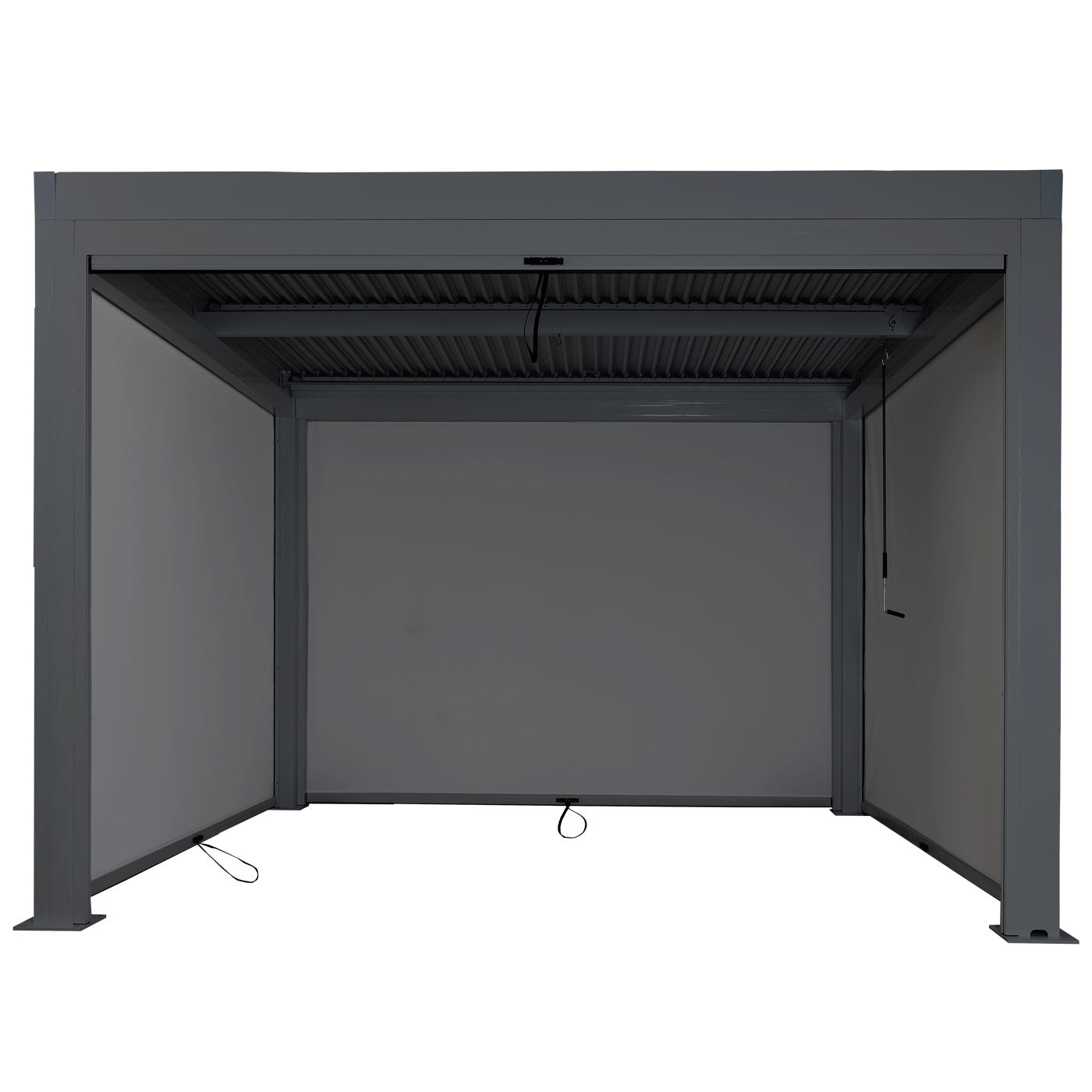 Pergola MCW-L46 met zijwand, tuinpaviljoen lamellenrolgordijn, 11cm aluminium frame, stormvast 3x3m ~ antraciet
