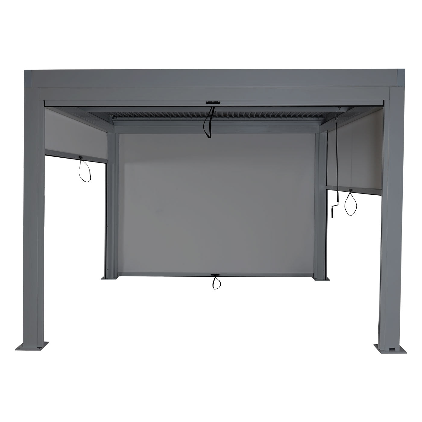 Pergola MCW-L46 met zijwand, tuinpaviljoen lamellenrolgordijn, 11cm aluminium frame, stormvast 3x3m ~ antraciet