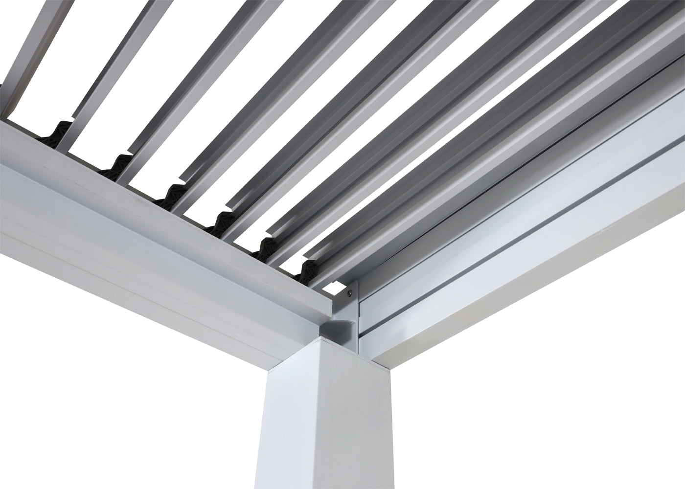 Pergola MCW-L46, tuinpaviljoen met latten, 11cm aluminium frame, stormvaste regengoot, 3x3m ~ wit