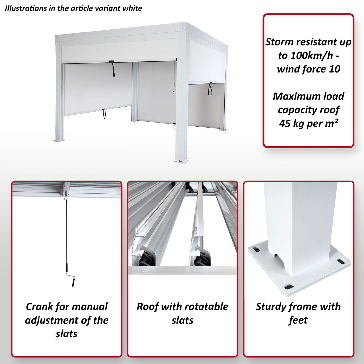 Pergola MCW-L46 met zijwand, tuinpaviljoen lamellenrolgordijn, 11cm aluminium frame, stormvast 3x3m ~ antraciet