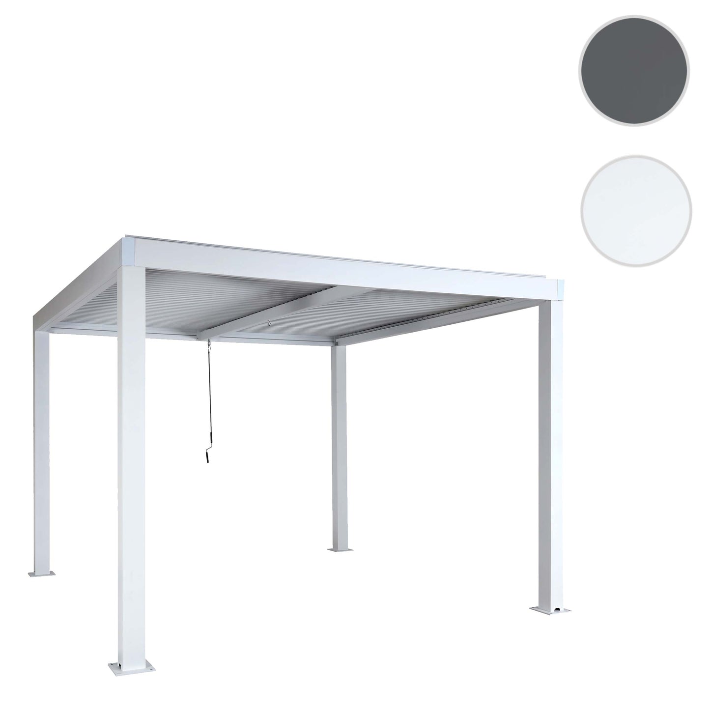Pergola MCW-L46, tuinpaviljoen met latten, 11cm aluminium frame, stormvaste regengoot, 3x3m ~ wit