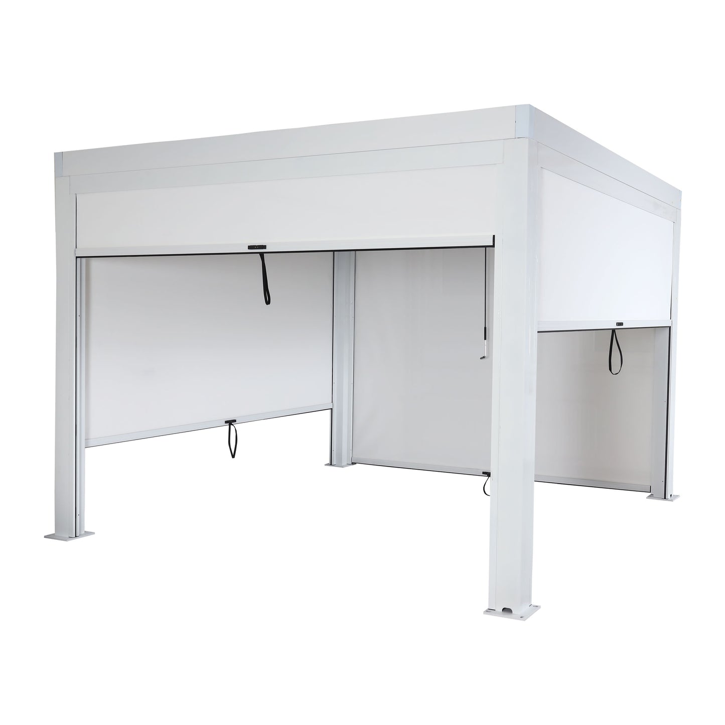 Pergola MCW-L46 met zijwand, tuinpaviljoen lamellenrolgordijn, 11cm aluminium frame, stormvast 3x3m ~ wit