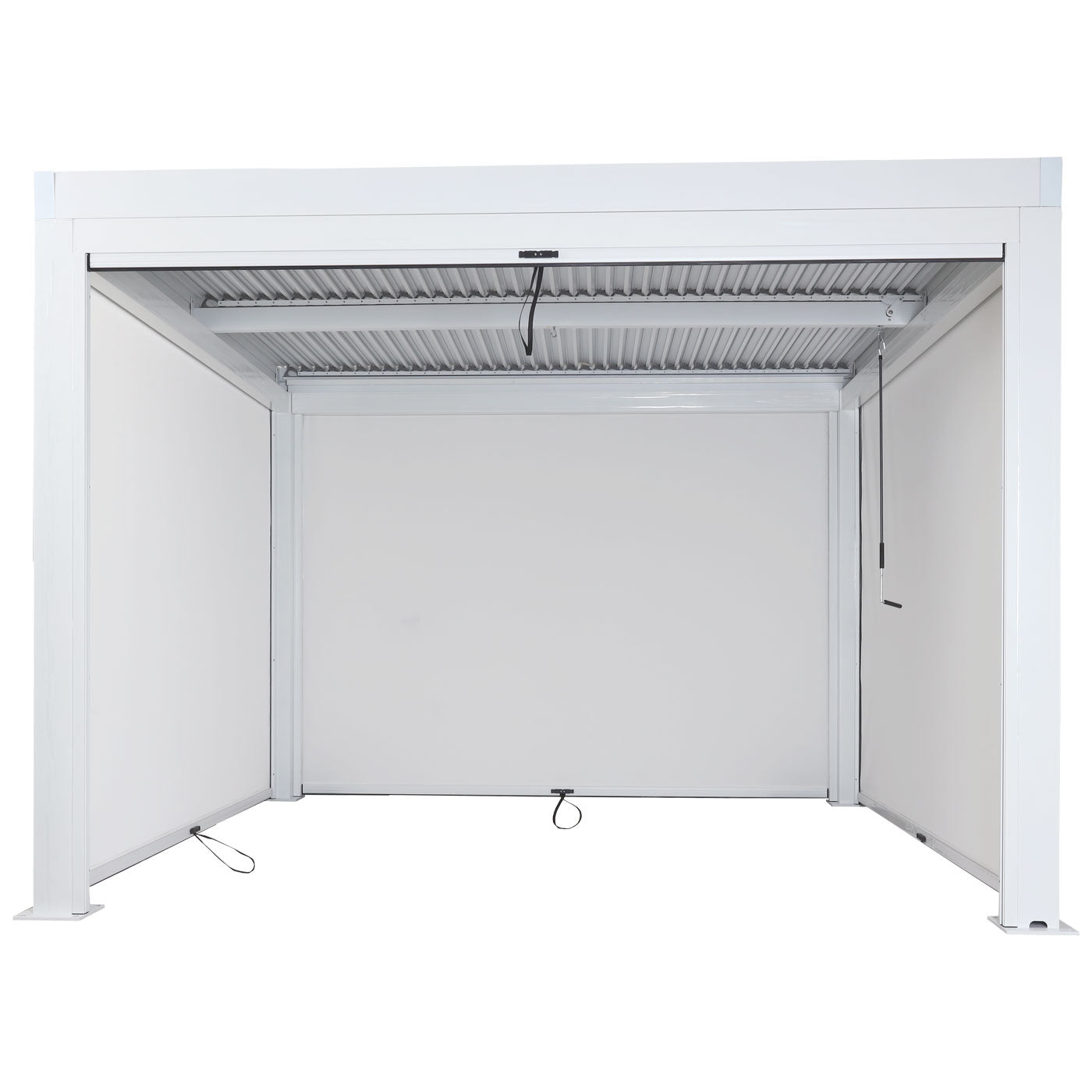 Pergola MCW-L46 met zijwand, tuinpaviljoen lamellenrolgordijn, 11cm aluminium frame, stormvast 3x3m ~ wit