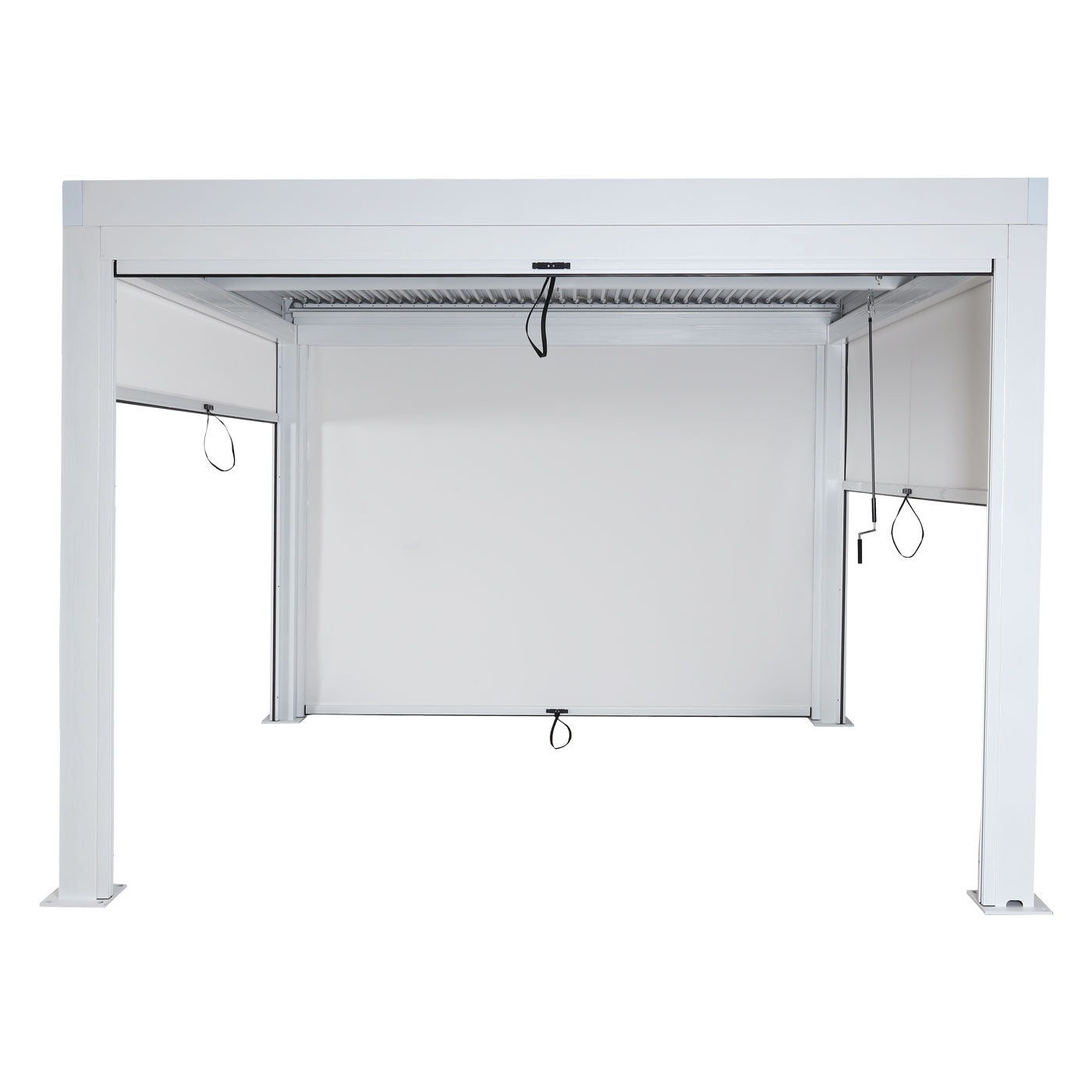 Pergola MCW-L46 met zijwand, tuinpaviljoen lamellenrolgordijn, 11cm aluminium frame, stormvast 3x3m ~ wit